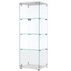 コレクションケース ガラスディスプレイキャビネット フィギュアケース 4段 ホワイト 強化ガラス 全面ガラス ディスプレイ 収納 ショーケース キャビネット 収納ケース ガラス棚 インテリア