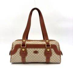 CELINE マカダム柄 ヴィンテージ レザー×キャンバス ブラウン×ベージュ ミニボストンバッグ ゴールド