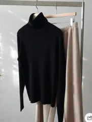 ブラック カシミア ゴージ タートルネック ニット