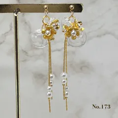 No.173 金花とクリアドームの揺れる　ピアス／イヤリング