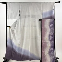 付下げ 身丈162cm 裄丈67cm M 袷 袋帯セット 墨流し 染め分け ぼかし 灰色 正絹 名品 【中古】