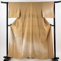 付下げ 身丈158.5cm 裄丈64cm M 袷 葉柄 流水 蘇州刺繍 ぼか ベージュ 正絹 秀品 【中古】