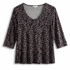 モガ MOGA  カットソー 七分袖 柄模様 薄手 日本製 黒 ピンク 2サイズ 984926