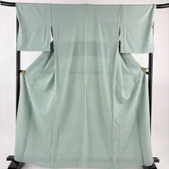 【美品】 小紋 身丈164.5cm 裄丈68cm L 単衣 幾何学模様 ぼかし 薄緑 正絹 秀品 【中古】