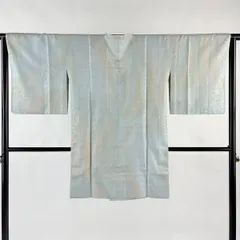 道行 身丈94.5cm 裄丈65cm M 和装コート 角衿 花唐草 鳥 ぼかし 水色 正絹 秀品 【中古】