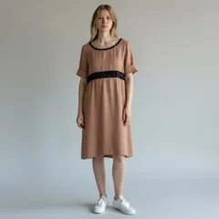 GRACE CONTINENTAL グレースコンチネンタル ワンピース ピンクベージュ 36 ビーズ装飾 半袖 きれいめ フェミニン 上品 結婚式 二次会