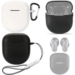 【新着商品】Bose Bose QC シリコンカバー+ストラップ/フック Ultra Ultra Earbuds用 ケース[黒+白] プロテクター 保護 アクセサリー Cover 2 Case PCS Earbuds対応 (ランヤード: QuietComfor