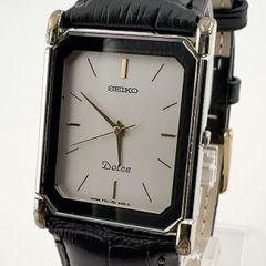 稼働 SEIKO Dolce 腕時計 スクエア アンティーク レザー ブラック