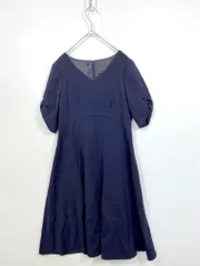 ANAYI アナイ ギャザースリーブ Vネック フレア ワンピース size38/紺 ■■レディース