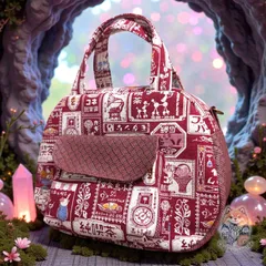 昭和レトロ喫茶　看板柄　ミニボストンバッグ　赤系