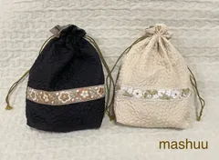 インド刺繍リボンの巾着袋⋈