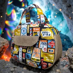 レトロ看板柄　ミニボストンバッグ　黒系