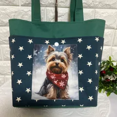 [419]ストールを巻いたヨーキーちゃん☆ポケットいっぱいトート(持ち手長め)