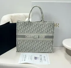 （鑑定書O）ディオール ブックトートバッグ ラージ グレー