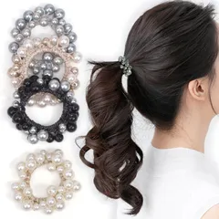 【在庫処分】かわいい シュシュ おしゃれ ヘアアクセサリー 髪留め まとめ髪 ボリューム パール シンプル 大人 上品 ゴールド ヘアゴム ベージュ ホワイト レディース カジュアル BIANHUAN 小物 ファッション ギフト