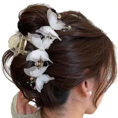 【人気商品】【6バタフライ】 クリップ ヘアクリップ バンスクリップ バレッタ クリップ 髪留め 髪飾り フラワー ヘアピン 大きめ 長さ13cm 可愛い おしゃれ ヘアアクセサリー (ホワイト)
