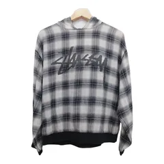 STUSSY ステューシー 薄手チェックパーカー2017年モデル 白黒 短丈 サイズM コットン 日本製 ストリート 古着