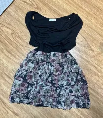 ヴィンテージ ブラック フラワー レース ONE PIECE 姫ギャル ロギャル 姫カジュアル 姉ギャル 森ガール