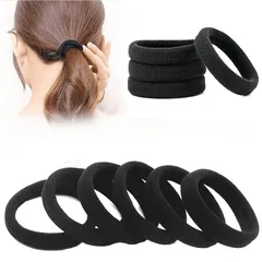 【人気商品】太くて重い巻き毛用 ラージストレッチヘアネクタイヘア 輪ゴム (ブラック) 洗える リングゴム 結び目なし 太め 50個セット ヘアゴム ポニーテール