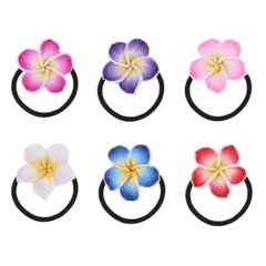 【人気商品】FRCOLOR プルメリア形ヘアゴム 12本セット セラミック素材 ソフトブラックゴムバンド 花モチーフ 女子 女性用 結婚式 ビーチ パーティーアクセサリー