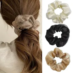 【数量限定】シュシュ シフォン シュシュ おしゃれ 大人 ヘアロープ ヘアゴム 大人 HAPVITAL 髪飾り 大きめ 無地 特大 エレガント サテン シンプル ヘアアクセサリー ヘアアクセサリー (シンプルな3点セット)