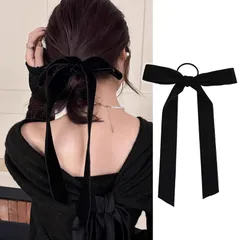 【在庫処分】リボン リボン 結婚式 髪飾り ヘアアクセサリー おしゃれ シュシュ 髪ゴム ベルベット 黒 (ブラック ヘアゴム ヘアゴム ヘアアクセ ベロア タイプ) Sheepyo