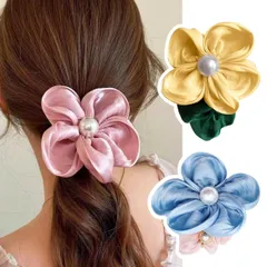 【新着商品】無地 きれいな髪飾り ヘアアクセサリー ヘアアクセサリー まとめ髪 女性 シュシュ レーディスプレゼント シュシュ おしゃれ セット シルク 美髪 パール ヘアゴム レディース ヘアゴム (花) 3個セット