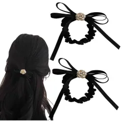 【新着商品】黒 髪飾り リボン 蝶々結び 黒 生地 少女リボンのヘアゴム ベロアリボン 髪飾り 蝶結び 椿の花 髪飾り ベルベット ロング リボン かわいい 2本 ヘアアクセサリー ポニーフック ヘアアクセアリー レディース リボン 全年使用 卒業式/結婚式