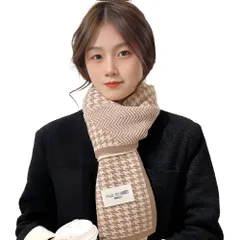リブ編み チェック 千鳥格子 ストール 防寒 ニット 秋 冬 レディース ポリエステル マフラー ブラック ベージュ [レグエイト] おしゃれ