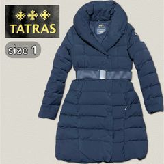 02☆TATRAS 女優襟 ショールカラー Aライン ダウンジャケット ブラック 