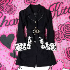 姉ギャル シルバー ヒョウ柄 レオパード ファー ベルト付き コート 日本 ヴィンテージ y2k ピンターコル 90s