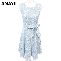 【美品】ANAYI ノースリーブワンピース ウエストリボン 38 花柄レース