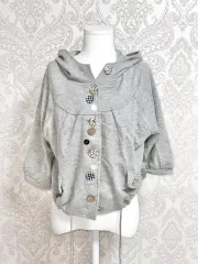 日本ヴィンテージボタン装飾グレーフードカーディガン
