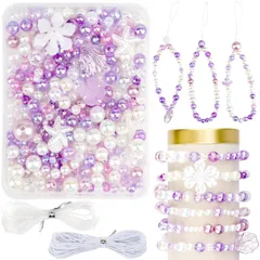 【人気商品】手芸キット、手作りキットと穴、ゴムひも、ペンダント、ビーズセット 女の子、手作りキット 子供にとってメイキングトイ、ビーズ 約360-440個アクリルビーズ おもちゃ、ハンドメイド パーツ、パープル