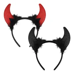 【新着商品】パーティー 子供や幼児に最適 面白い カチューシャ コスプレ カチューシャ カチューシャ 装飾小道具 ハロウィン ハロウィン 2点セット おしゃれ 小悪魔デザイン レッド 子供用 小悪魔 ブラック [QIKEJI]