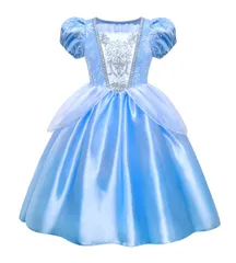 【新着商品】ブルーワンピース 105-120CM 4点セット キッズ コスプレ(シンデレラドレス/王冠/ステッキ/ネックレス) 仮装 子供 プリンセスドレス クリスマス/ハロウィン/子供の日/誕生日プレゼントに最適 [TYHTYM]