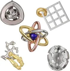 COZENTA 知恵の輪 知恵玩具 リングパズル 暇つぶし 立体パズル 知育玩具 金と銀 5点セット