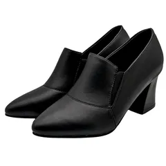 [APOSITV] ブーティー レディース 太ヒール 黒 サイドゴア ポインテッドトォ 6.5cmヒール (ブラック, measurement_25_point_0_centimeters)