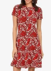 MICHAEL KORS ワンピース ニットソー 半袖 レッド ペイズリー柄