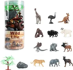 COZENTA 動物 昆虫 フィギュア リアル おもちゃ モデル 12体 木 岩