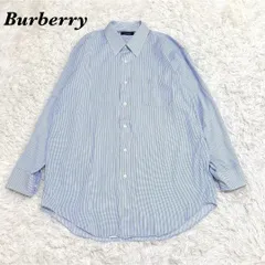 【美品】Burberry 綿 100％ ドレスシャツ M ブルー ストライプ
