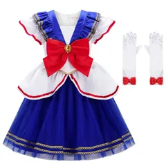 【在庫処分】ハロウィン 仮装 ドレス 子供 女の子 コスプレ 衣装 キッズ プリンセス コスチューム クリスマス 誕生日 プレゼント 文化祭 [ReliBeauty] セーラー服 ワンピース セット ブルー ホワイト