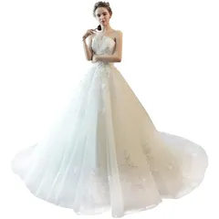 [株式会社豊作] ウエディングドレス フラワービスチェ ロング Aライン レースアップ 引き裾 蝶飾り 純白 ブライダル (XL) 0