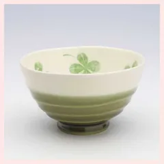 美濃焼　四季草花シリーズ　飯碗／緑　※陶器,贈り物,個性的,ギフト,プレゼント,高級感,高品質,日本製,レトロモダン,定番,かわいい,可愛い,食器,お茶碗,ごはん,花柄,フラワー,季節,パステルカラー,四つ葉,クローバー　◎2個目以上大幅値引き対象商品♪