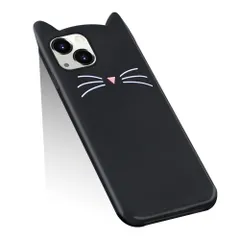 【在庫処分】キャラクター 耐衝撃 猫 傷防止 かわいい シリコン レンズ保護 カバー アイフォン13 ソフト ケース 軽量 14 iPhone ストラップホール 対応 スマホケース (ブラック) YUYIB