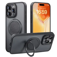 【新着商品】Max用ケース、マグネット搭載、ワイヤレス充電対応、耐衝撃、マット感、半透明、指紋防止、アジャスタブルスタンド、ブラック Pro 15 iPhone 【MagSafe対応・スタンド付き】Mcoifull