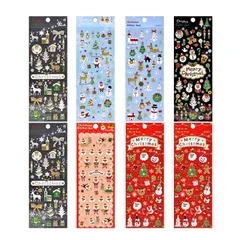 クリスマス飾り ギフトシール ステッカー【金色のキラキラ】手帳シール 飾り サンタ/雪の結晶/クリスマスツリー/リース/鹿 8枚入り シール クリスマス