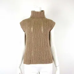 アルマーニ ジーンズ ARMANI JEANS ニット セーター ベスト かぎ編み モヘア ウール ノースリーブ タートルネック M キャメルブラウン 国内正規品