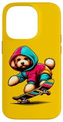 【新着商品】用 Pro 14 iPhone スマホケース アート イラスト スケートボード 犬 トイプードル かっこいい