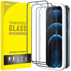 【数量限定】ガイド枠付き 黒縁 ケースに干渉なし 強化ガラスフィルム 全面保護フィルム HDクリア (6.1インチ用) Pro 12/12 3枚セット iPhone JETech